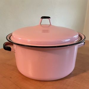 Endearingly Sweet Pink and Black Vintage Enamel Pot